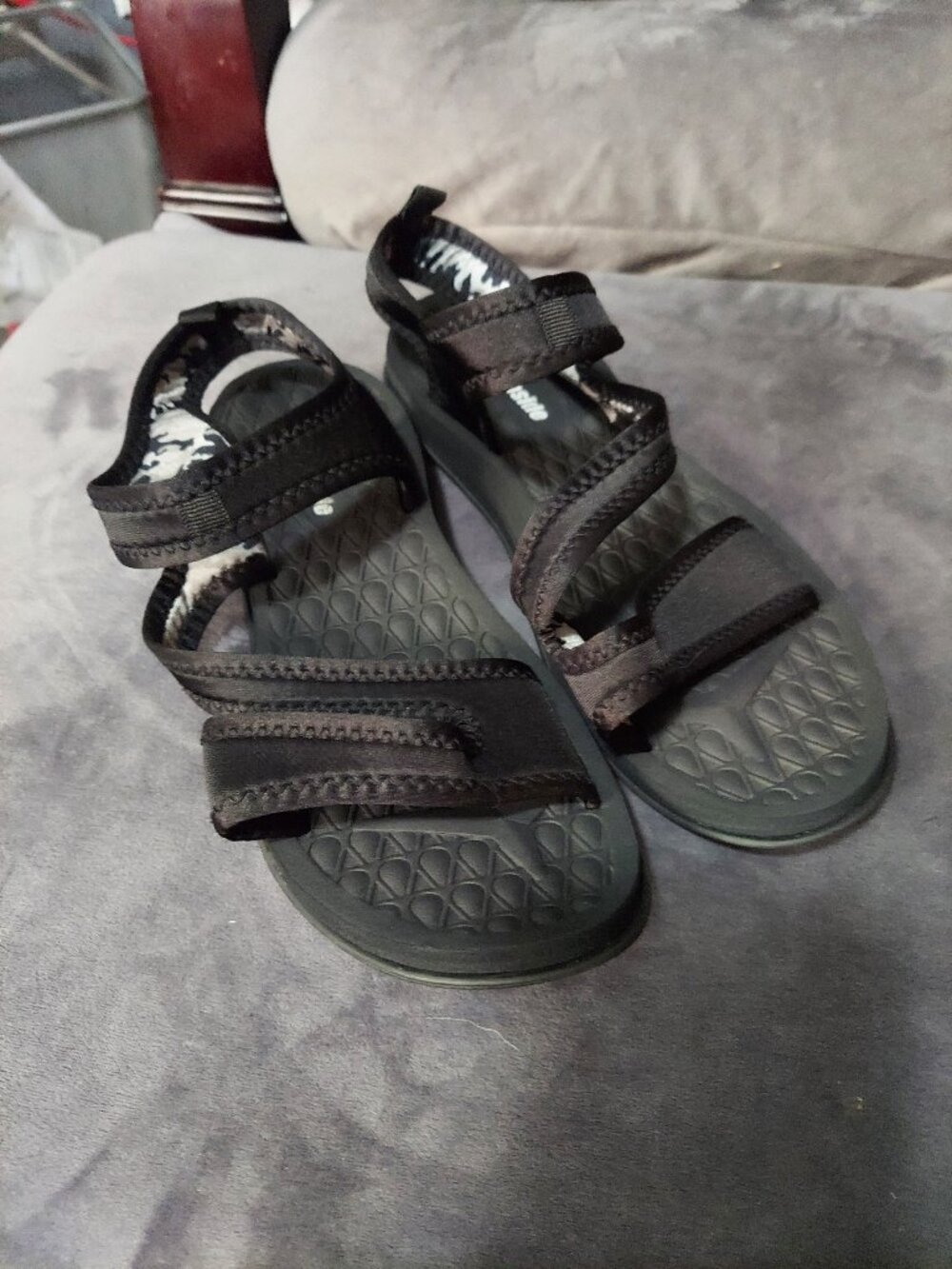 Northside stretchy sandal, black, and gray.